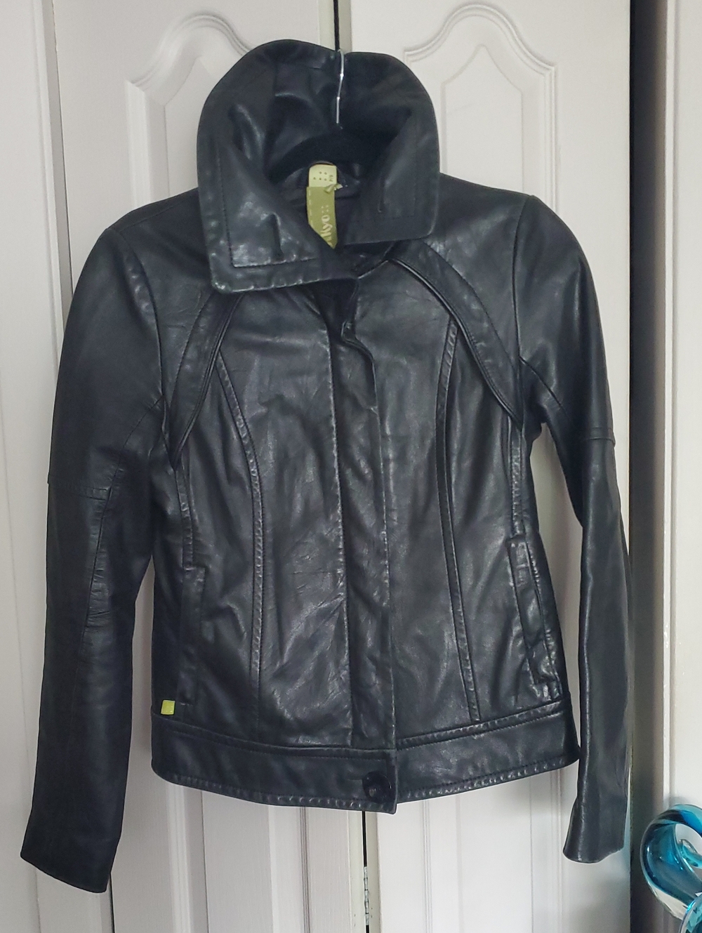 Soia & Kyo Funnel Black Leather Short Jacket